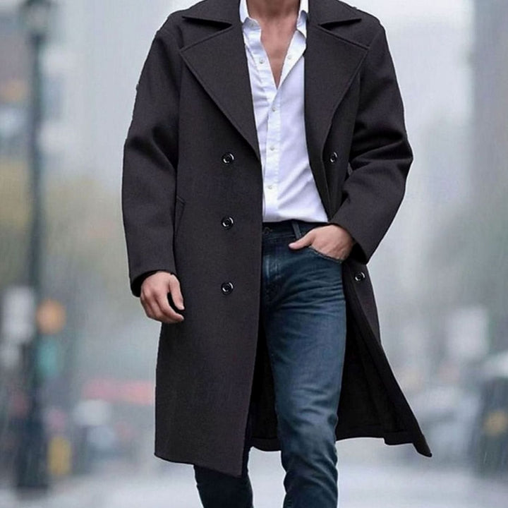 Men's Double-Breasted Tailored Long Wool Overcoat