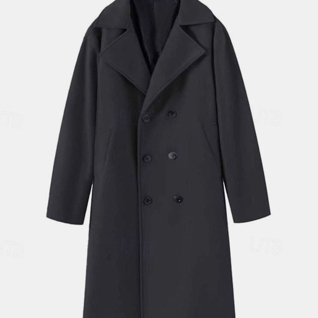 Men's Double-Breasted Tailored Long Wool Overcoat