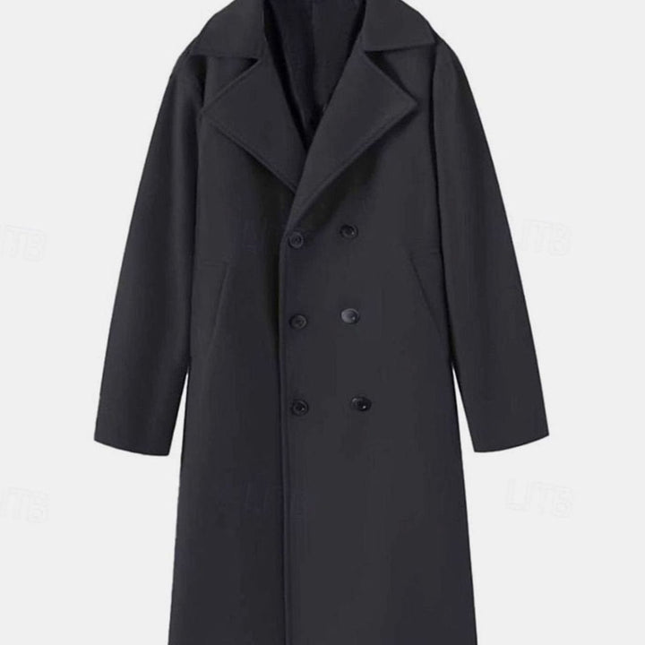 Men's Double-Breasted Tailored Long Wool Overcoat