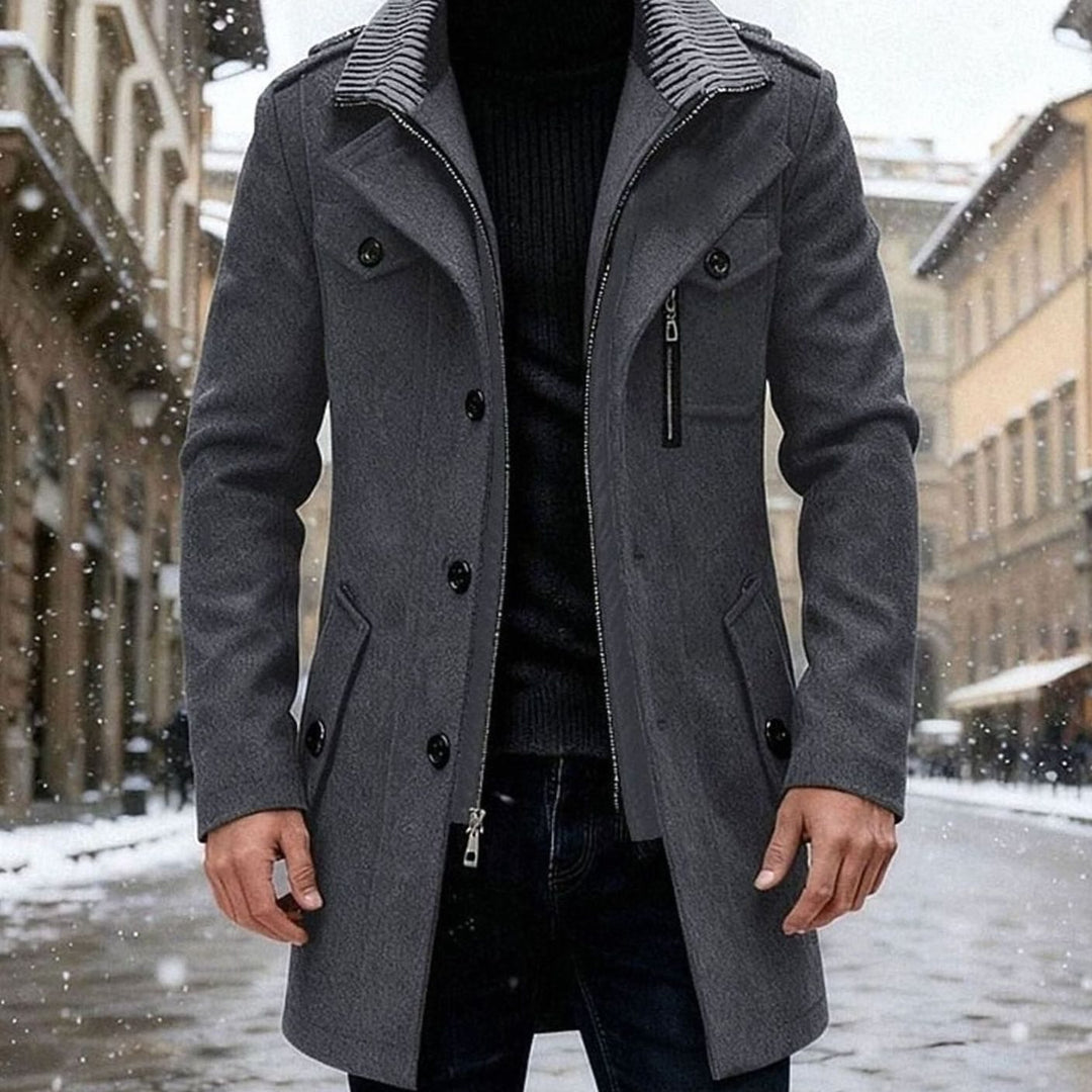 Men's Double-Breasted Tailored Wool Overcoat - Grey