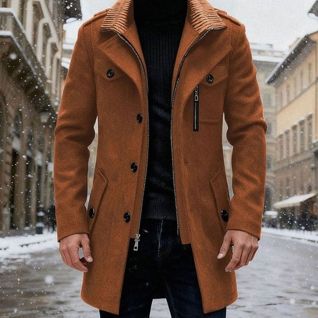 Men's Double-Breasted Tailored Wool Overcoat - Brown
