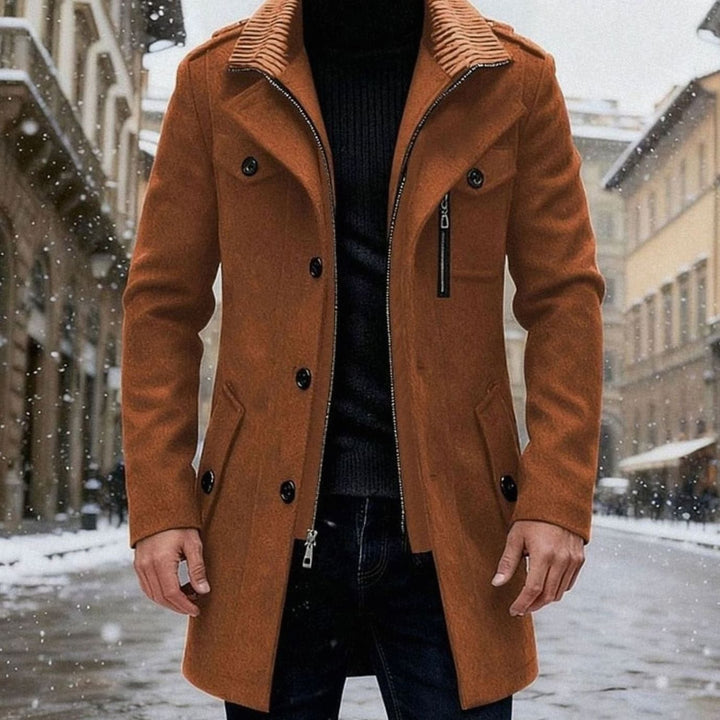 Men's Double-Breasted Tailored Wool Overcoat - Brown