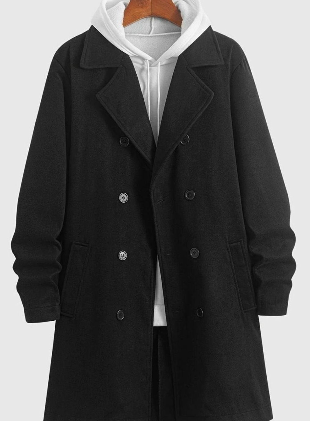 Men's Double-Breasted Tailored Wool Overcoat Notch Lapel