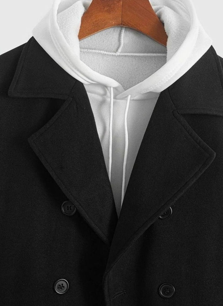 Men's Double-Breasted Tailored Wool Overcoat Notch Lapel