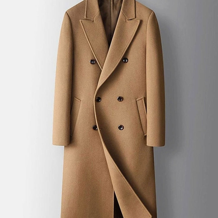 Men's Double-Breasted Wool Long Tailored Overcoat - Camel