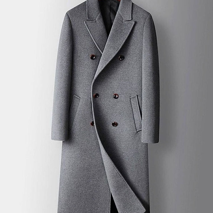 Men's Double-Breasted Wool Long Tailored Overcoat - Grey