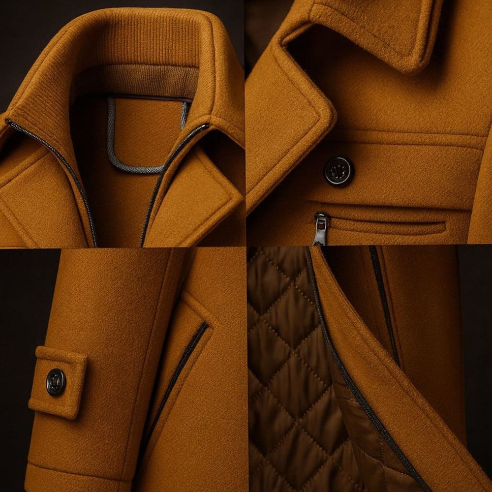 Men's Double-Collar Quilted-Lined Wool Overcoat