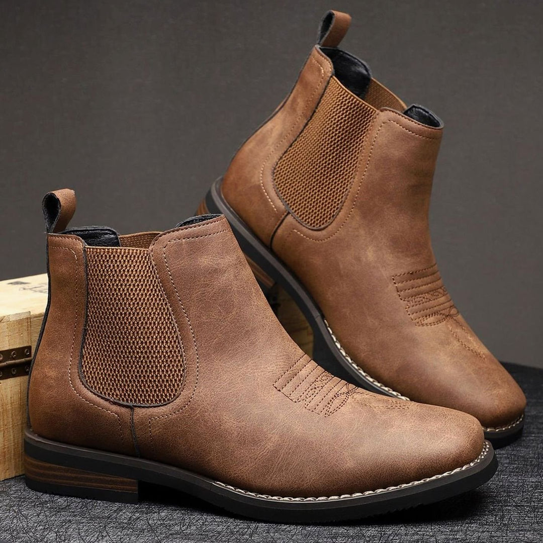 Men's Faux Leather Slip-On Chelsea Ankle Boots - Chestnut Brown