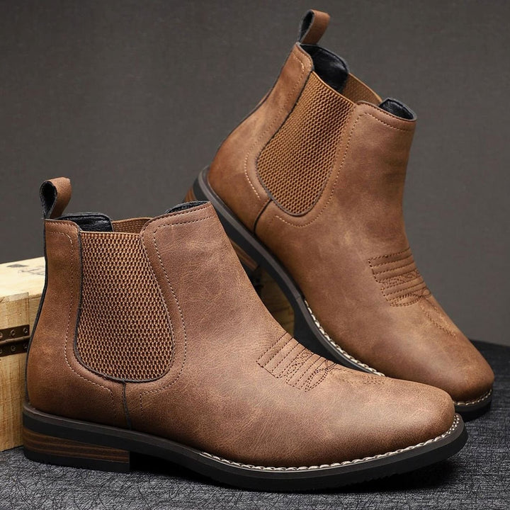 Men's Faux Leather Slip-On Chelsea Ankle Boots - Chestnut Brown