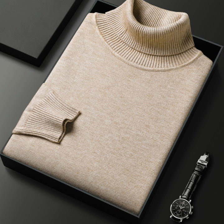 Men's Fine-Knit Turtleneck Knitted Sweater - Khaki