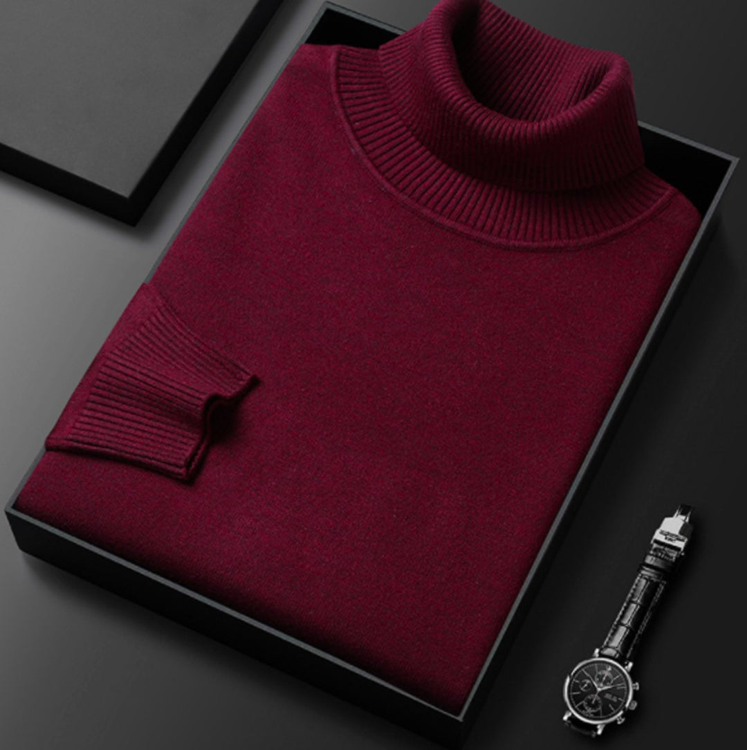 Men's Fine-Knit Turtleneck Knitted Sweater - Red