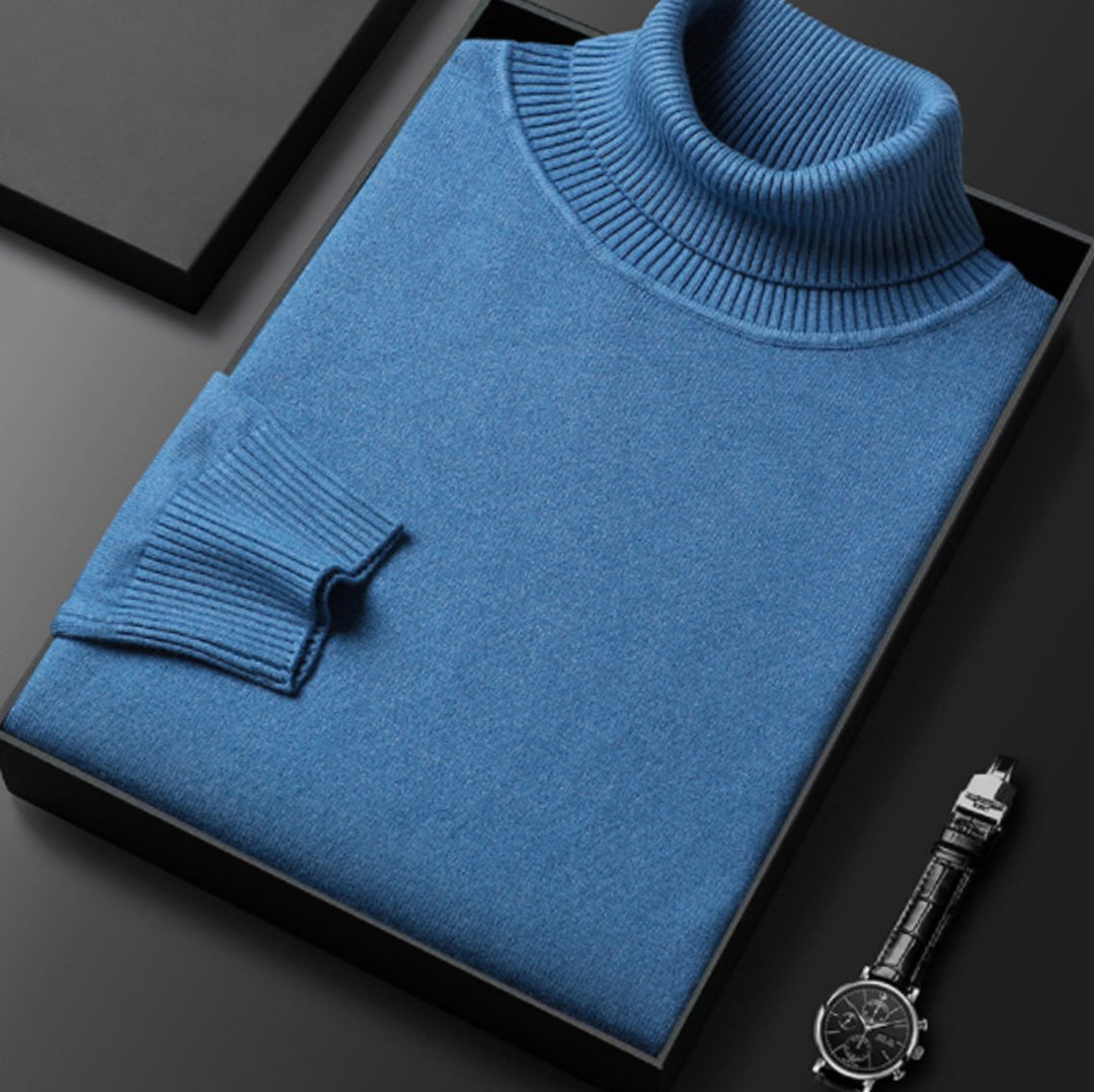 Men's Fine-Knit Turtleneck Knitted Sweater - Blue