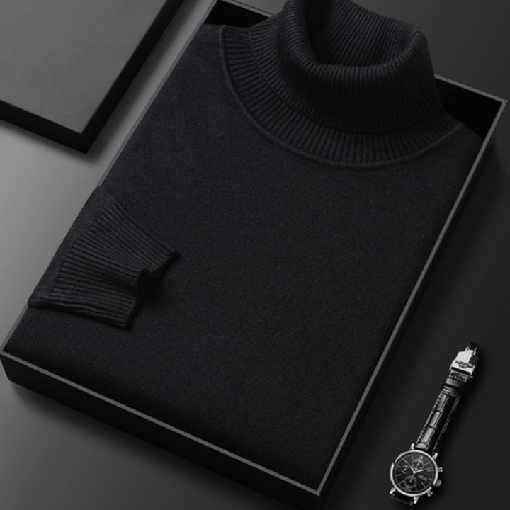 Men's Fine-Knit Turtleneck Knitted Sweater - Black