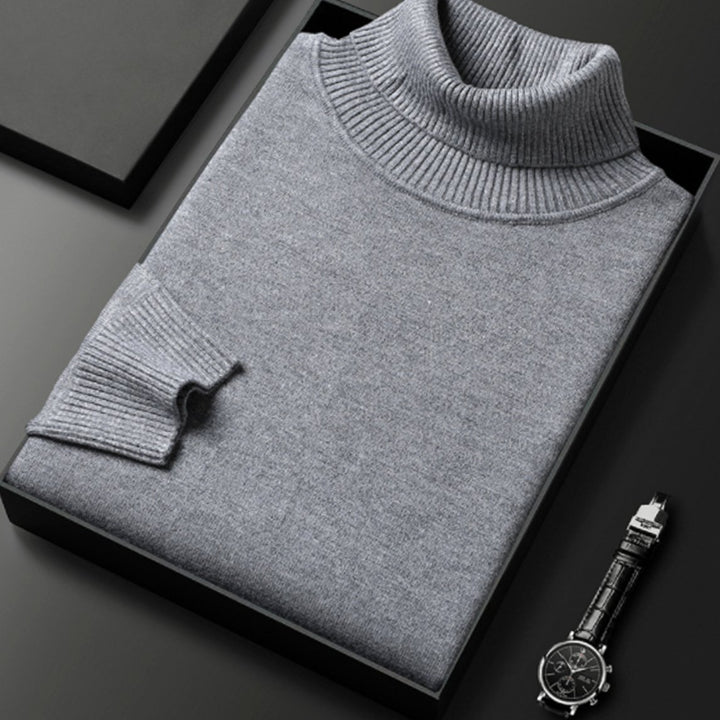 Men's Fine-Knit Turtleneck Knitted Sweater - Grey
