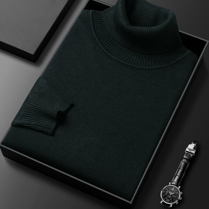 Men's Fine-Knit Turtleneck Knitted Sweater - Dark Green