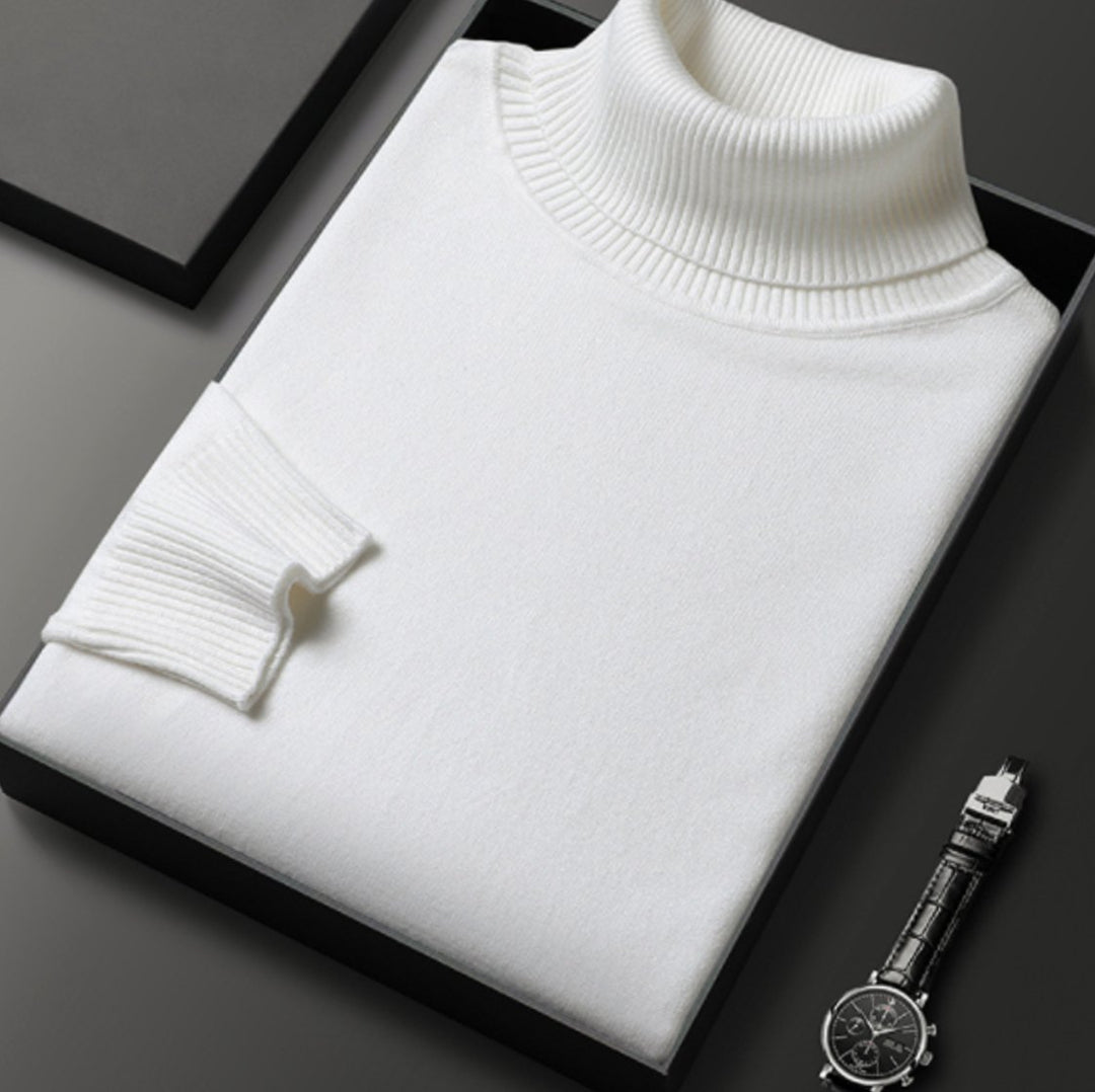 Men's Fine-Knit Turtleneck Knitted Sweater - White