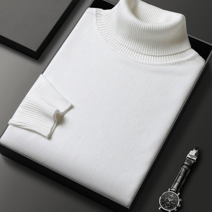 Men's Fine-Knit Turtleneck Knitted Sweater - White