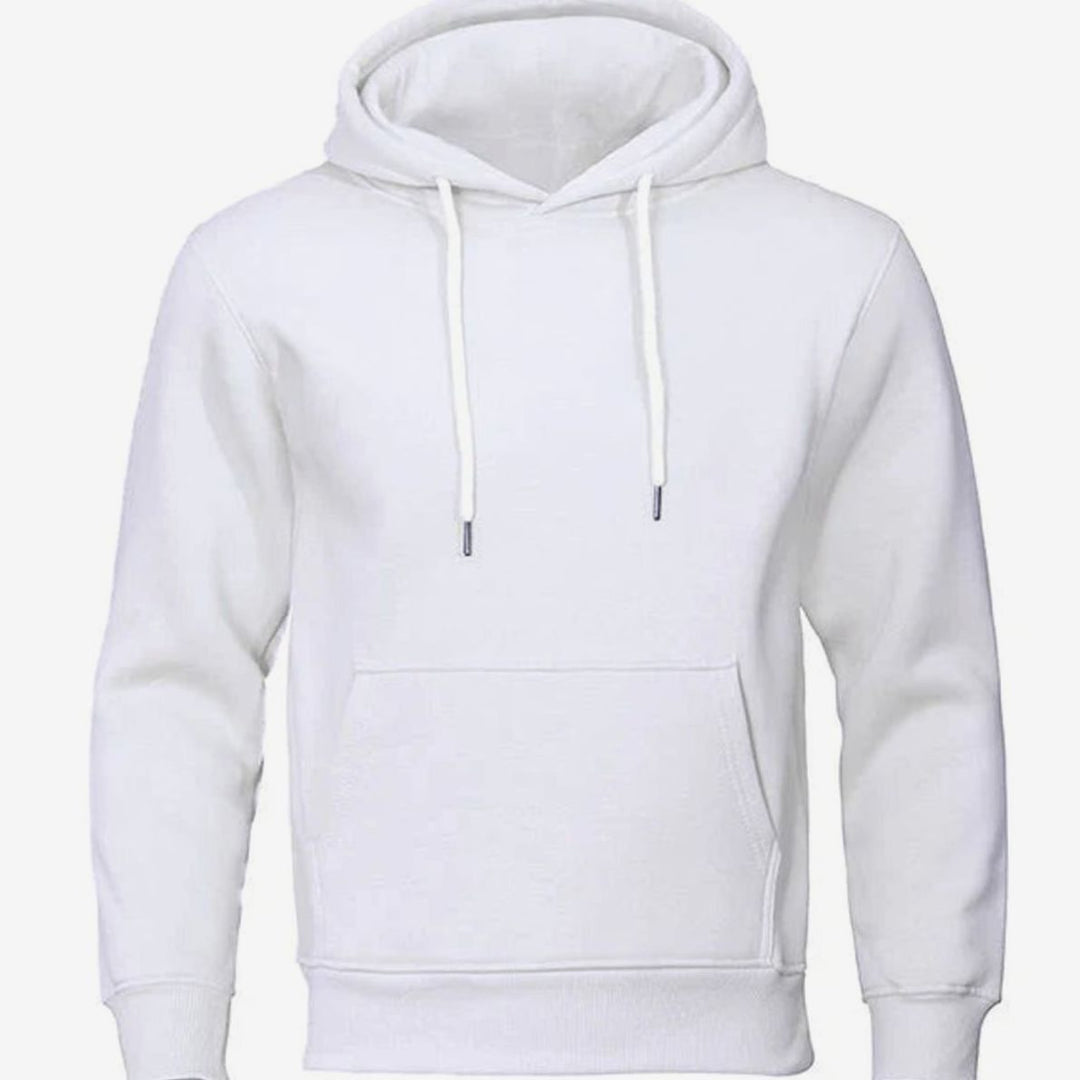 Men's Fleece Drawstring Pullover Hoodie Sweatshirt - White