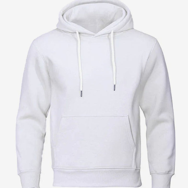 Men's Fleece Drawstring Pullover Hoodie Sweatshirt - White