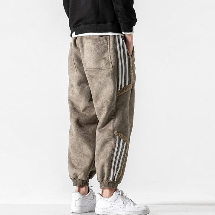 Men's Fleece-Lined Striped Panel Tapered Jogger Trousers