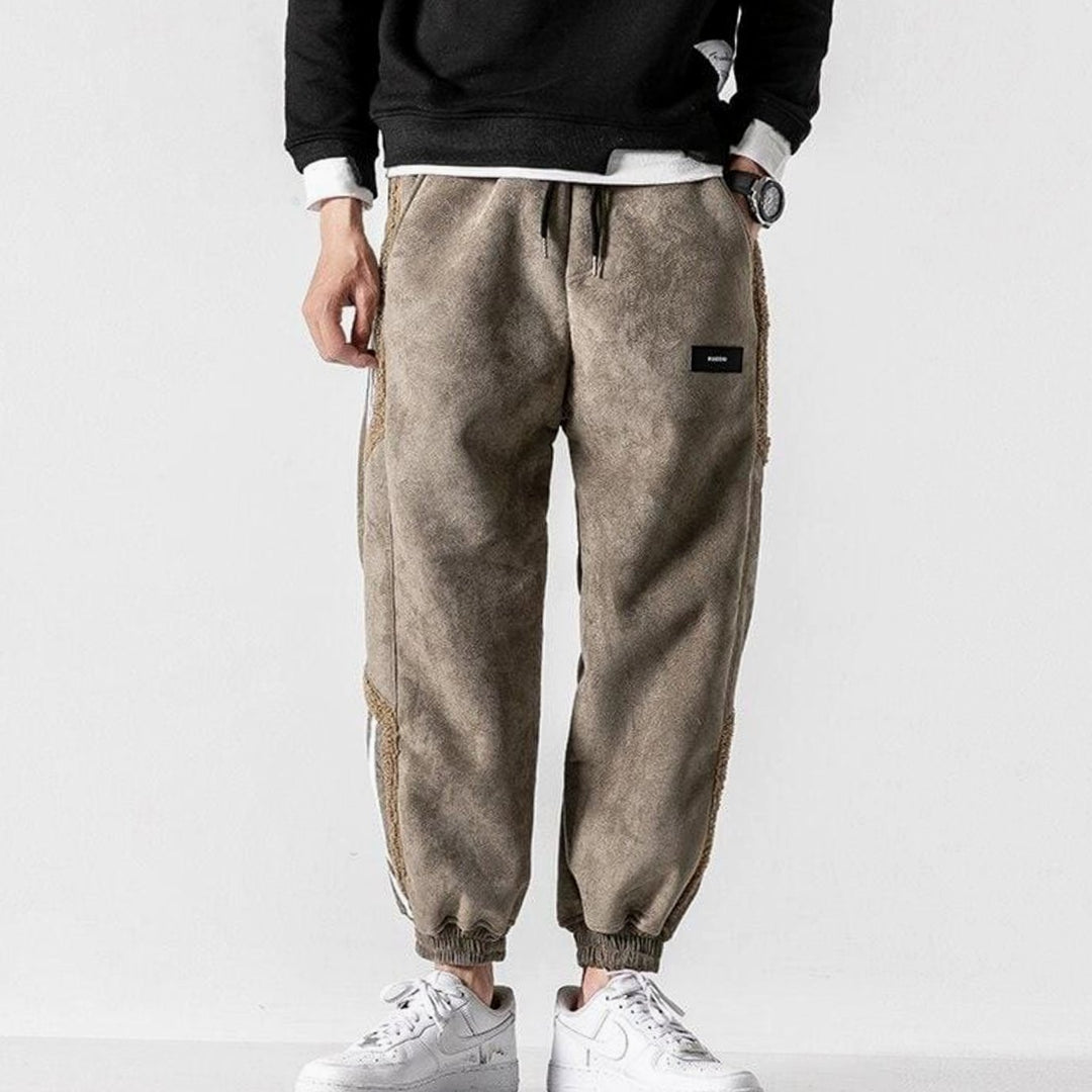 Men's Fleece-Lined Striped Panel Tapered Jogger Trousers