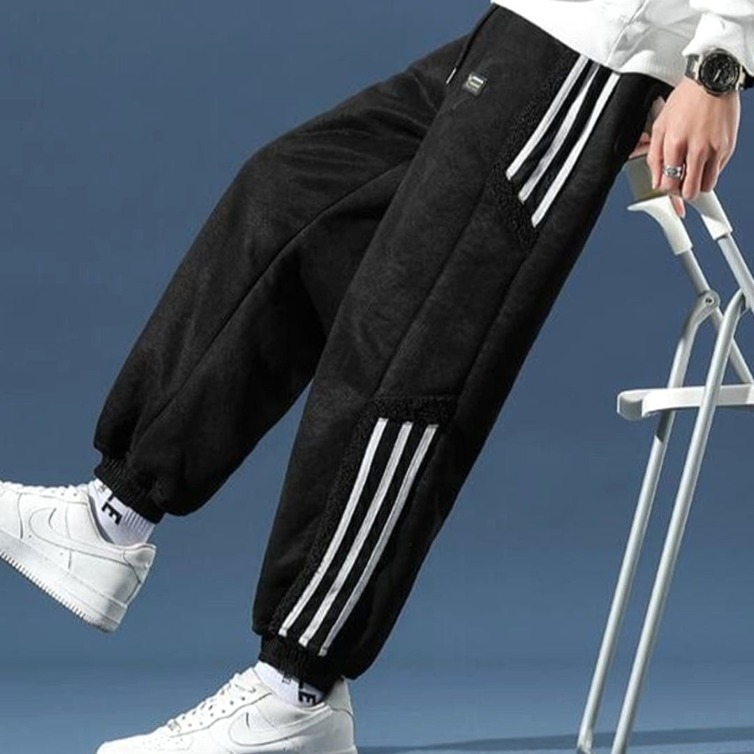 Men's Fleece-Lined Striped Panel Tapered Jogger Trousers