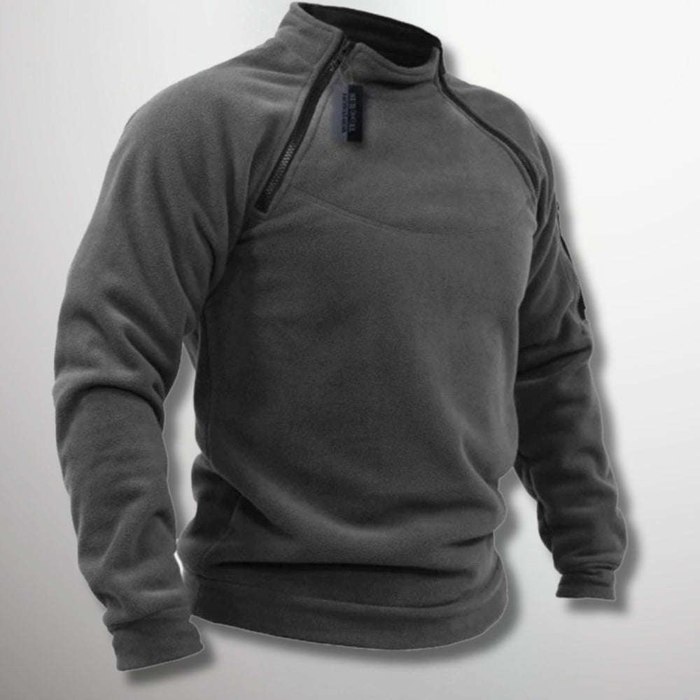 Men's Fleece Quarter-Zip Stand-Collar Pullover Jumper, Dark Grey - Dark Grey