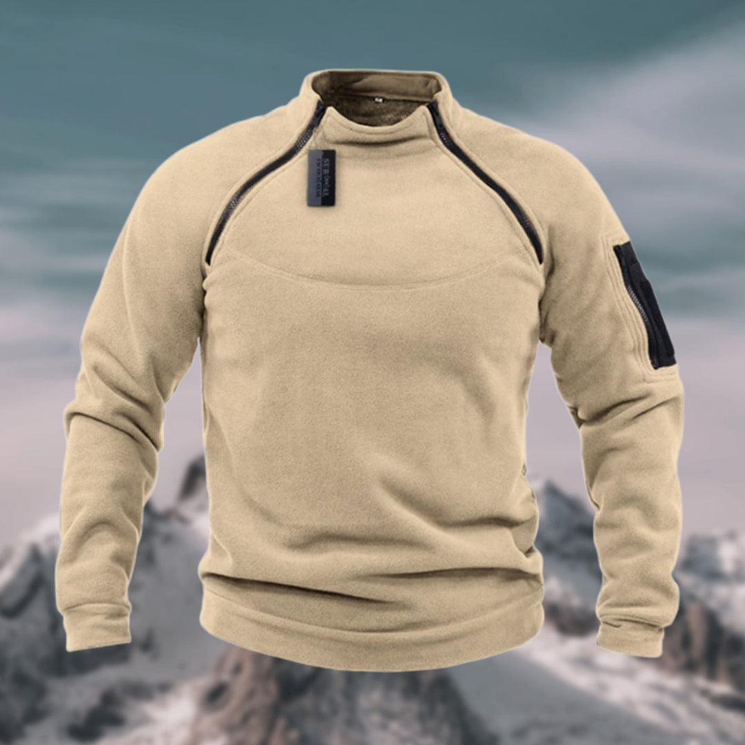 Men's Fleece Quarter-Zip Stand-Collar Pullover Jumper, Dark Grey - Beige