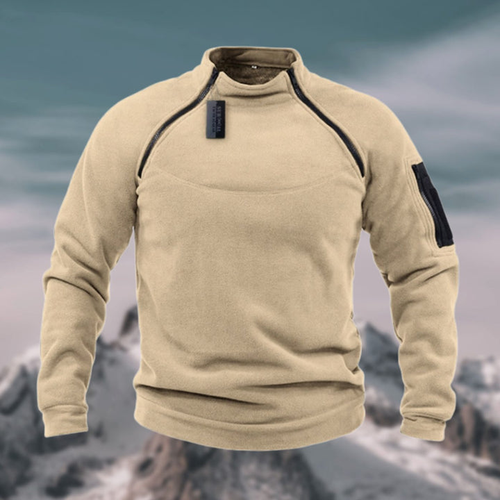 Men's Fleece Quarter-Zip Stand-Collar Pullover Jumper, Dark Grey - Beige