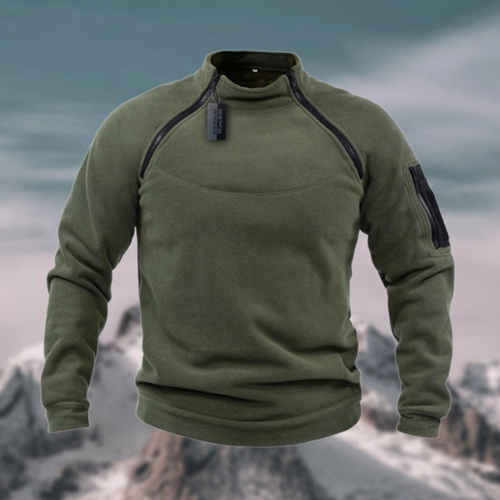 Men's Fleece Quarter-Zip Stand-Collar Pullover Jumper, Dark Grey - Military Green