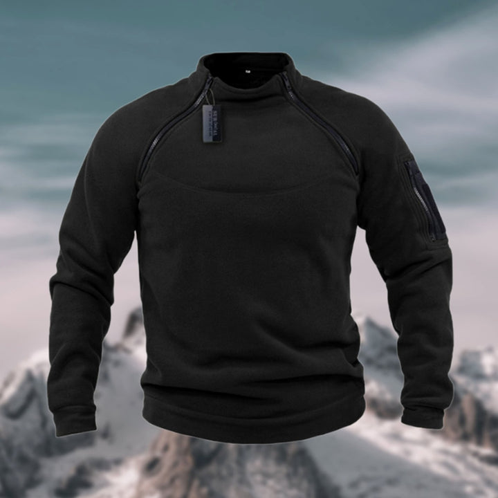 Men's Fleece Quarter-Zip Stand-Collar Pullover Jumper, Dark Grey - Black