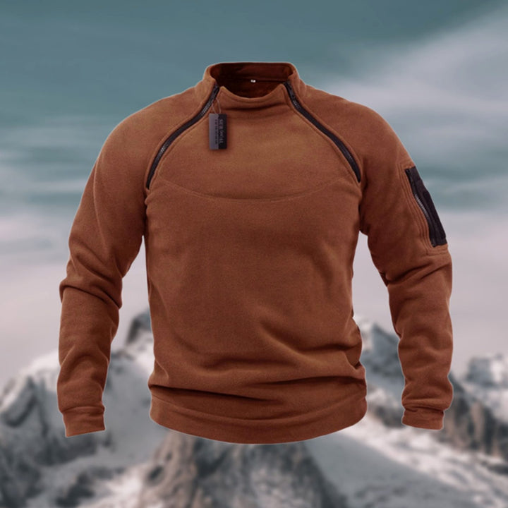 Men's Fleece Quarter-Zip Stand-Collar Pullover Jumper, Dark Grey - Brown
