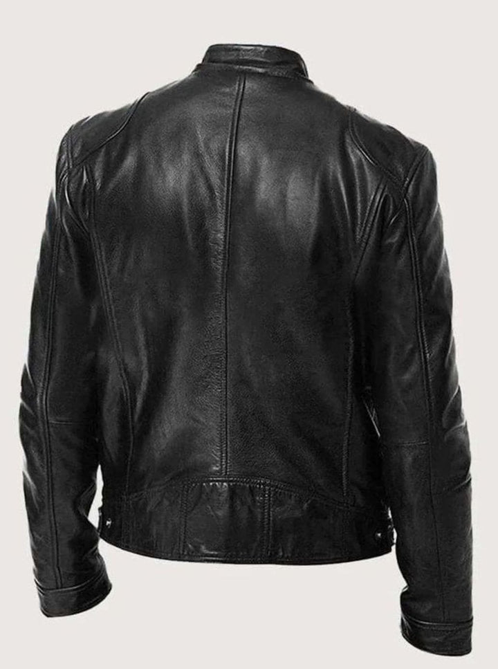 Men's Genuine Leather Stand-Collar Zip-Up Biker Jacket