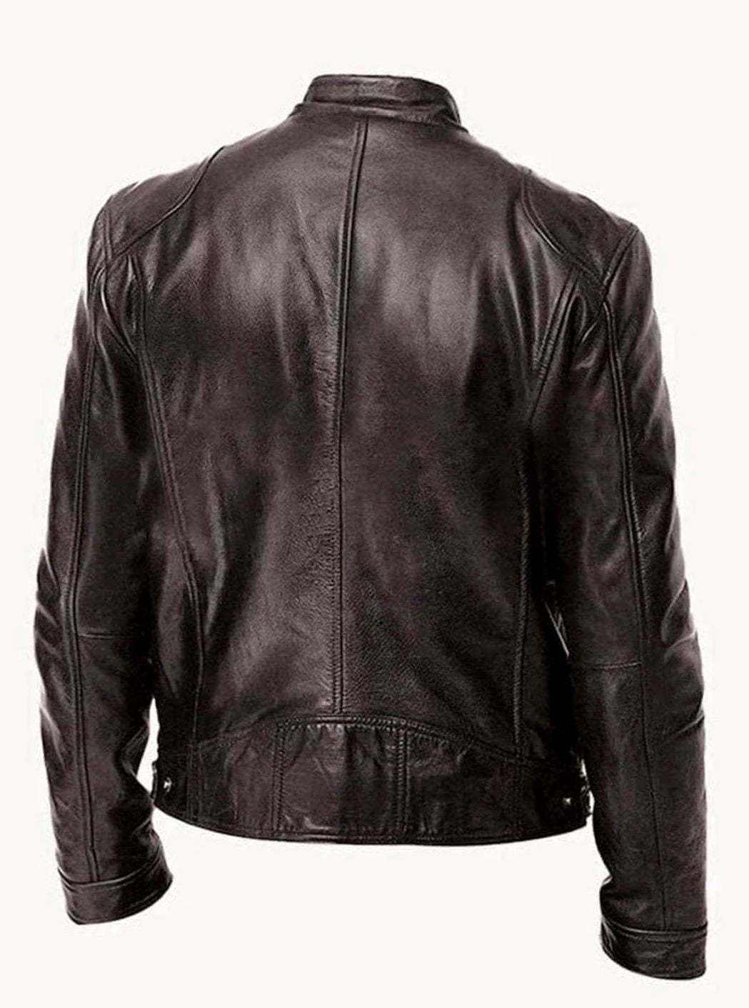 Men's Genuine Leather Stand-Collar Zip-Up Biker Jacket