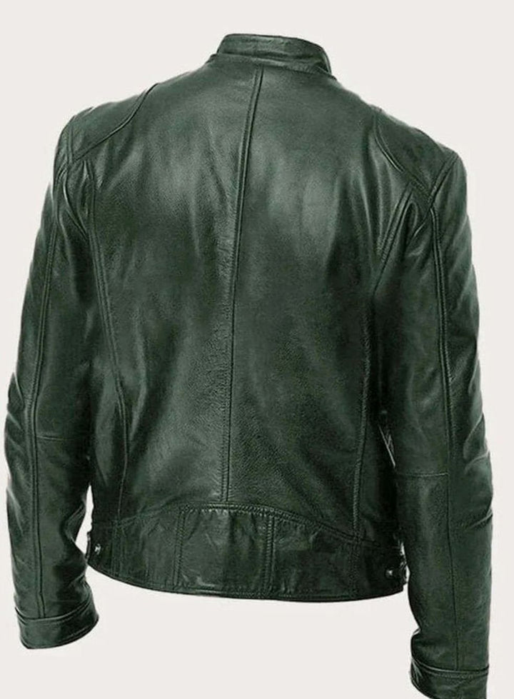Men's Genuine Leather Stand-Collar Zip-Up Biker Jacket