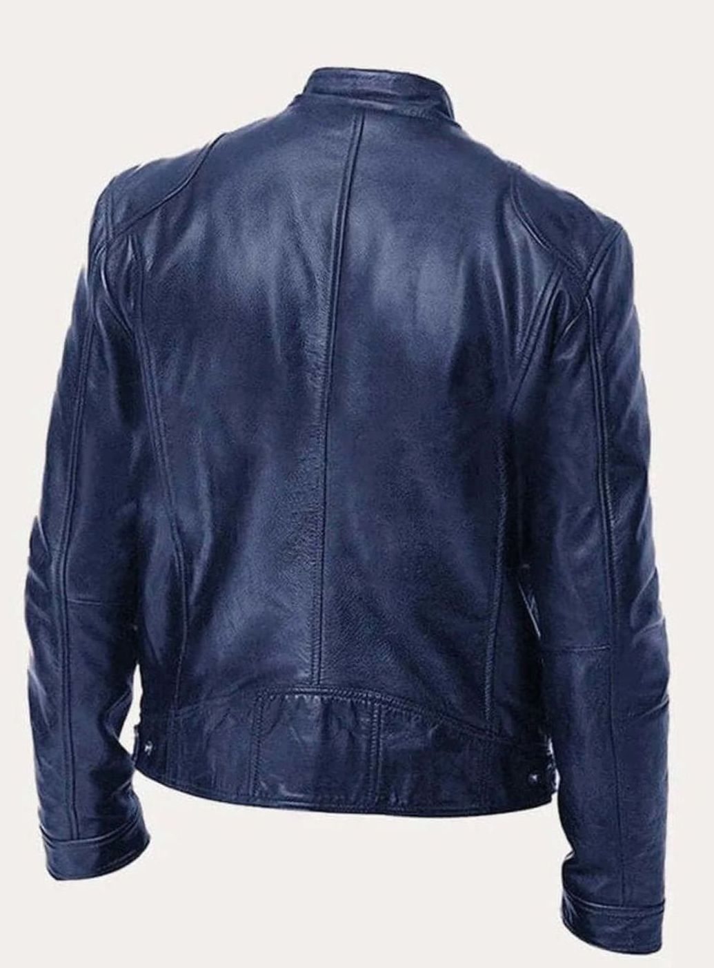 Men's Genuine Leather Stand-Collar Zip-Up Biker Jacket