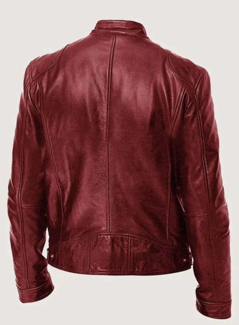 Men's Genuine Leather Stand-Collar Zip-Up Biker Jacket
