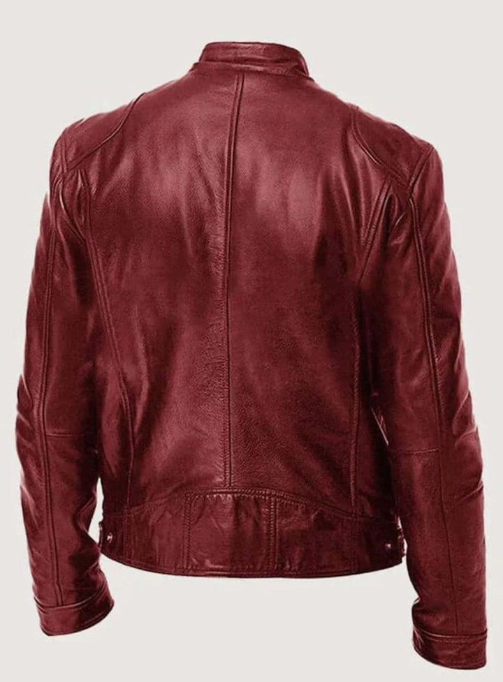 Men's Genuine Leather Stand-Collar Zip-Up Biker Jacket