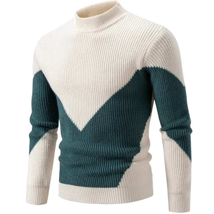 Men's Geometric Mock-Neck Ribbed Knit Jumper - White Diamond