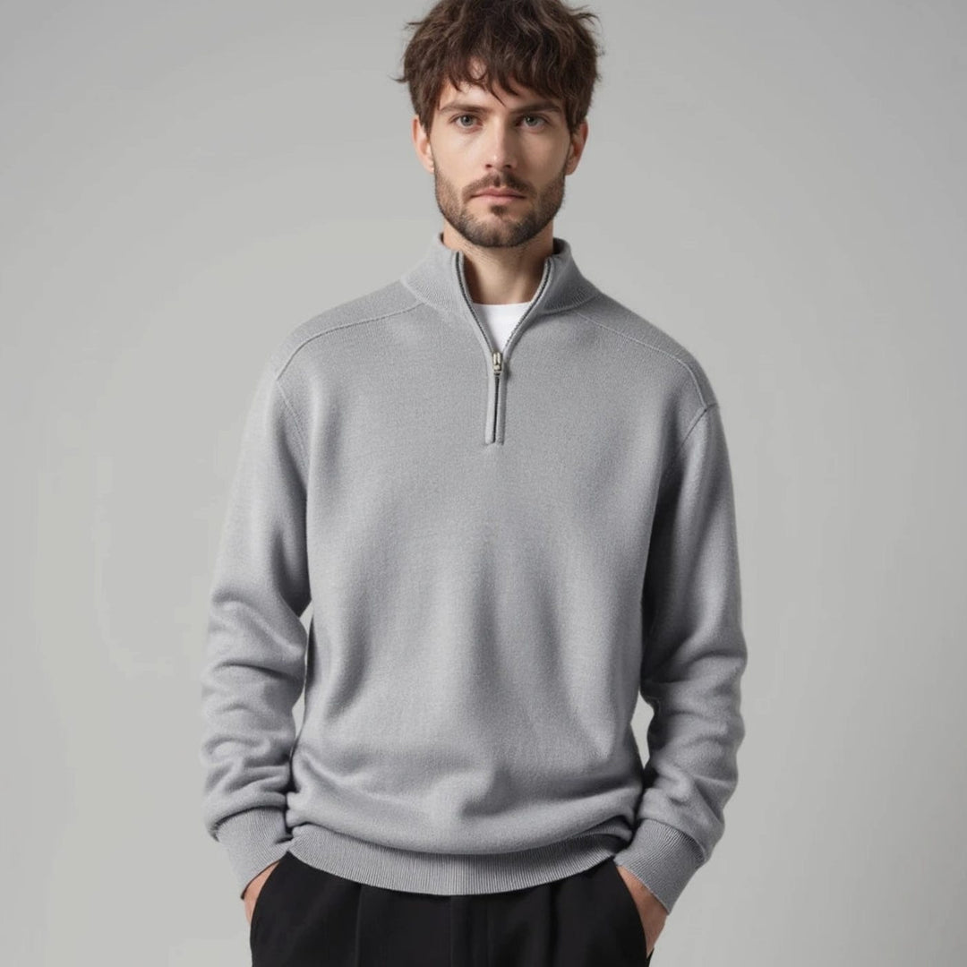 Men's Half-Zip Knitted Sweater Warm Classic Pullover - Grey