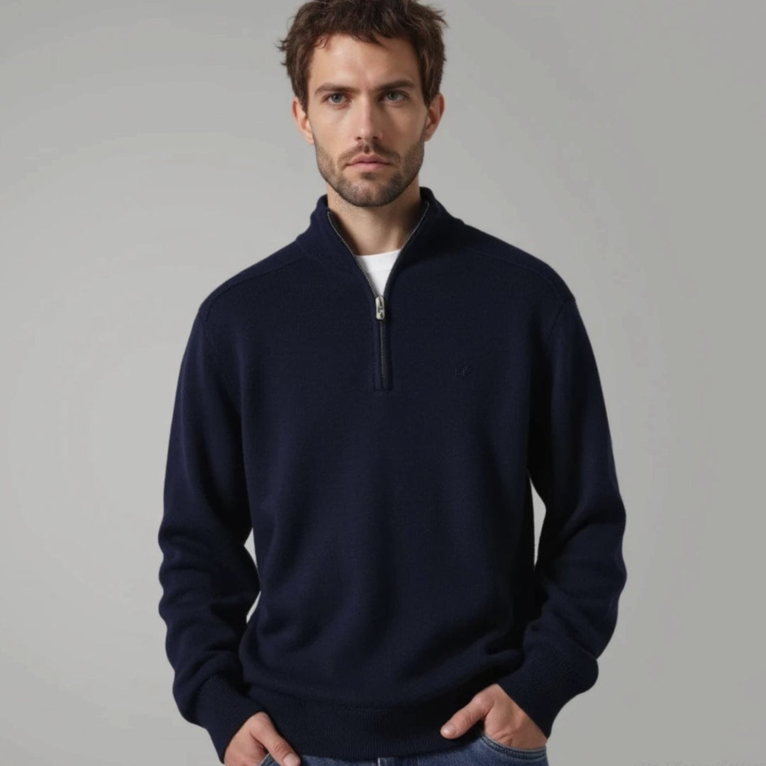 Men's Half-Zip Knitted Sweater Warm Classic Pullover - Navy