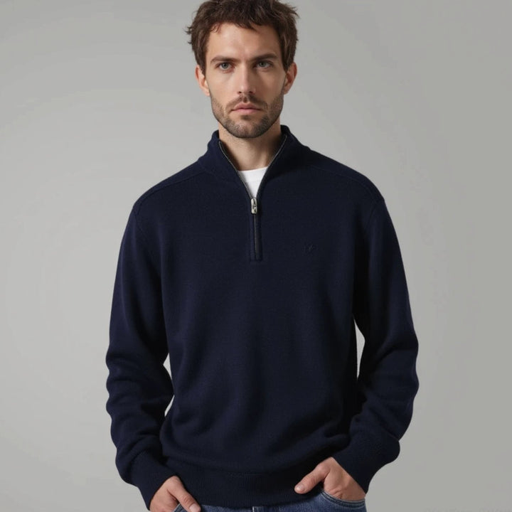 Men's Half-Zip Knitted Sweater Warm Classic Pullover - Navy