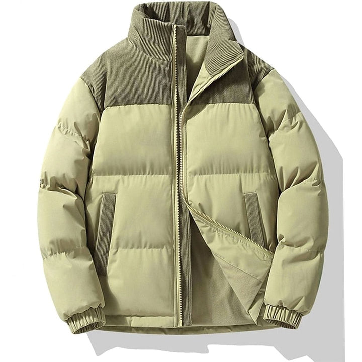 Men's Insulated Stand-Collar Corduroy Panel Puffer Jacket - Green