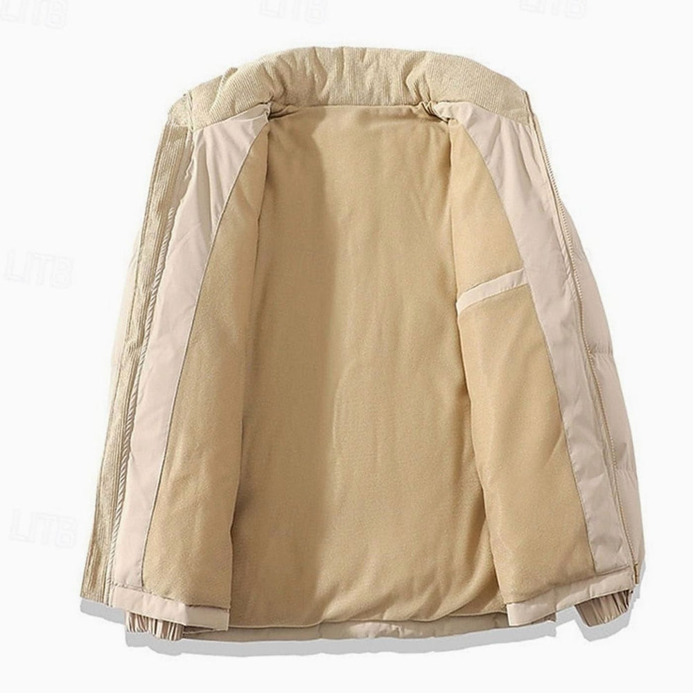 Men's Insulated Stand-Collar Corduroy Panel Puffer Jacket
