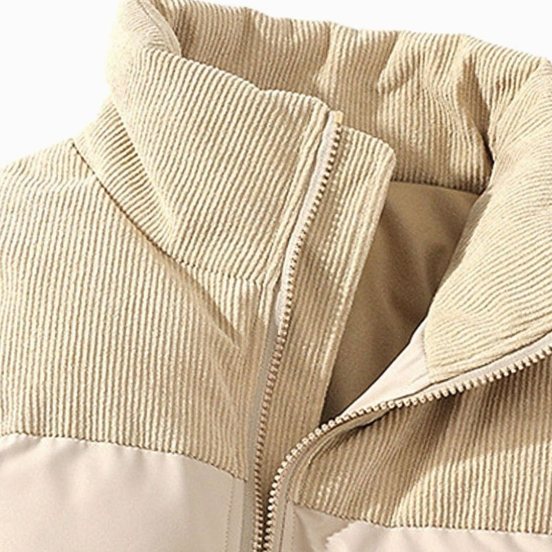 Men's Insulated Stand-Collar Corduroy Panel Puffer Jacket