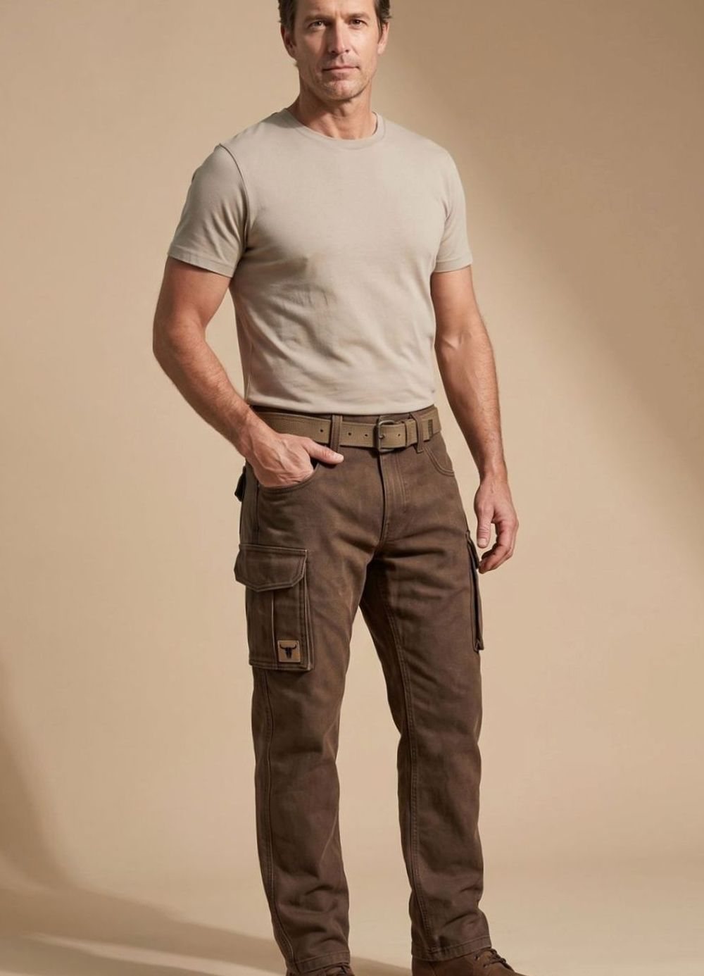 Men's Insulated Straight-Leg Utility Cargo Trousers, Brown