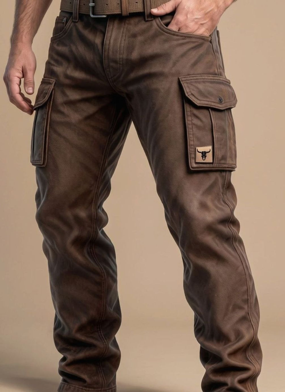 Men's Insulated Straight-Leg Utility Cargo Trousers, Brown