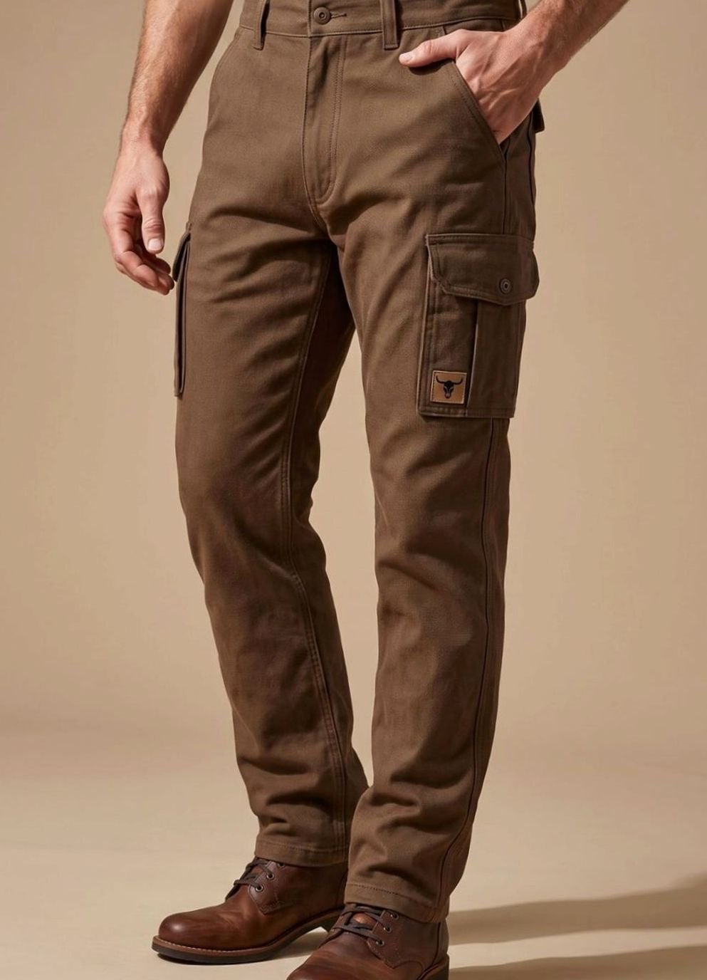 Men's Insulated Straight-Leg Utility Cargo Trousers, Brown