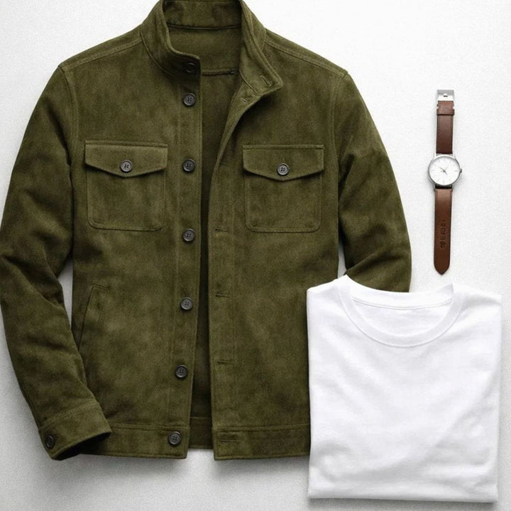 Men's Italian Suede Tailored-Fit Button-Front Stand-Collar Jacket