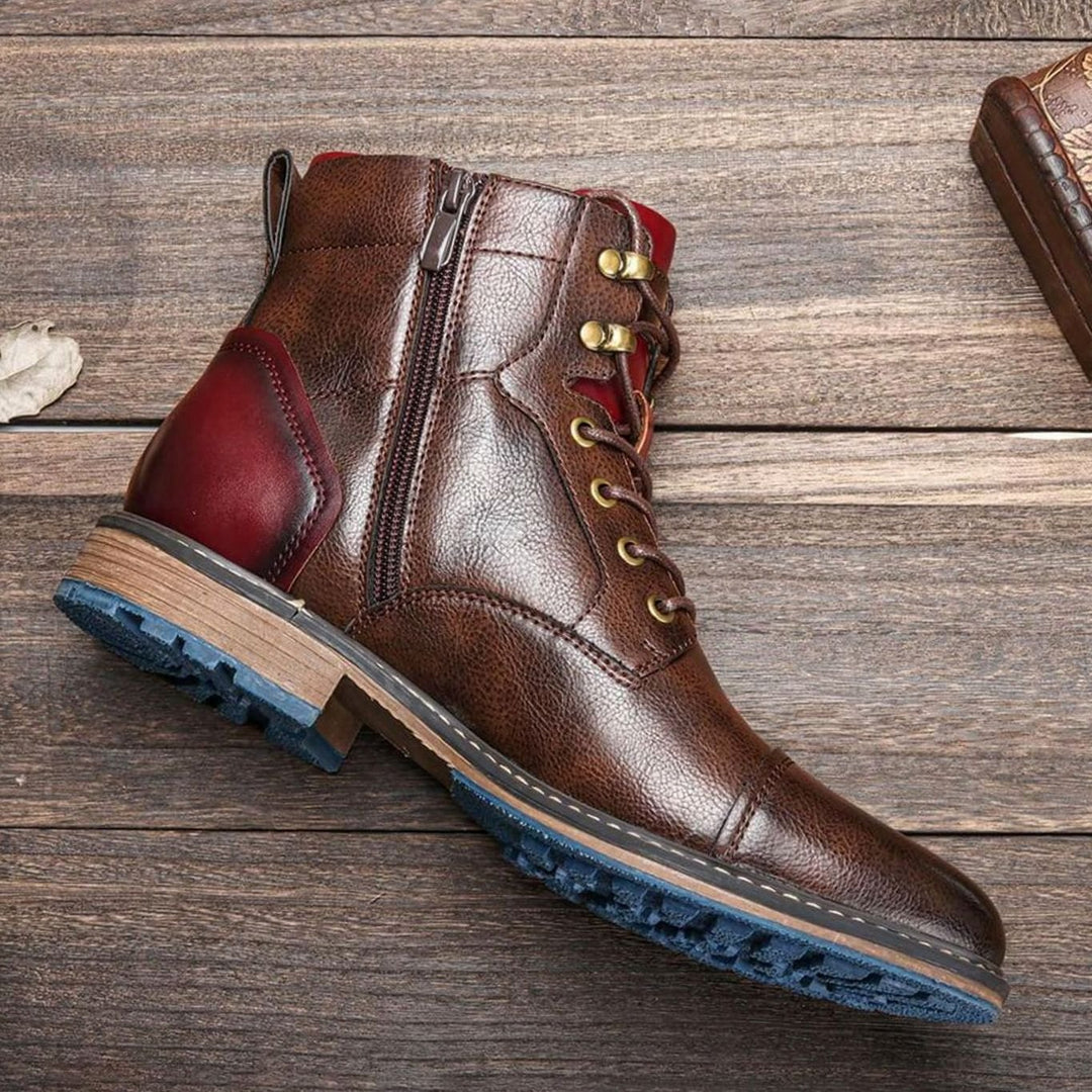 Men's Lace-Up Cap-Toe Ankle Boots Side Zip